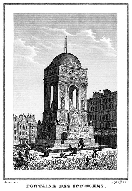 Paris - la fontaine des innocents vers 1835- gravure  reproduite puis restaurée par © Norbert Pousseur