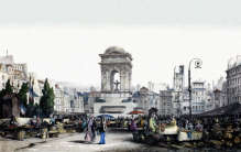 Zoom sur Paris - Le marché des Innocents en 1837 par William Wild - estmape couleur reproduite puis restaurée par © Norbert Pousseur