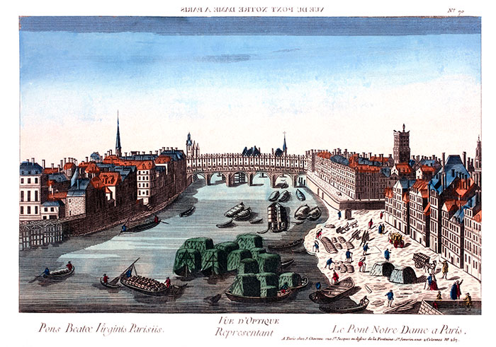 Paris - Pont Notre-Dame vers  1750 - Gravure  reproduite puis restaurée par © Norbert Pousseur