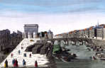 Zoom sur Paris - Pont de la Tournelle et de la Porte St Bernard, vers 1750 - Gravure numérisée et conservée  par la © BNF, restaurée par © Norbert Pousseur
