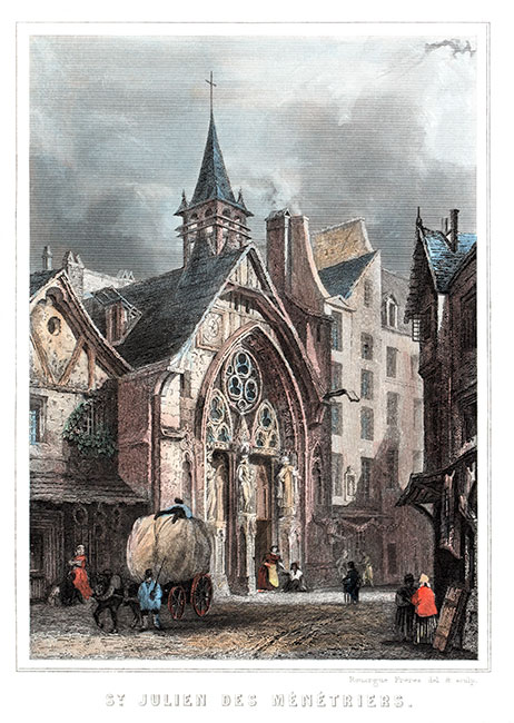 Eglise St Julien des Ménestriers - gravure de Rouargue reproduite et restaurée numériquement par © Norbert Pousseur