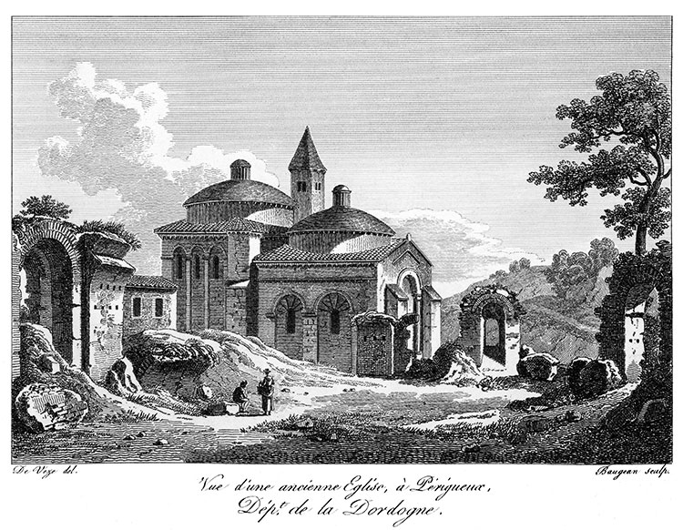 Eglise St Front à Périgueux vers 1820  - gravure reproduite et restaurée numériquement par © Norbert Pousseur