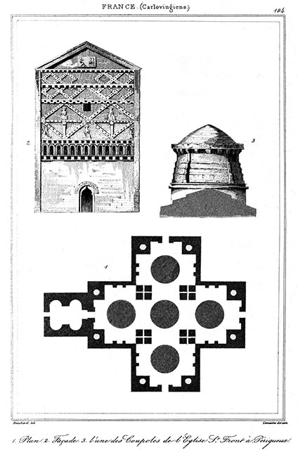 Détails de l'église St Front à Périgueux vers 1820  - gravure reproduite et restaurée numériquement par © Norbert Pousseur