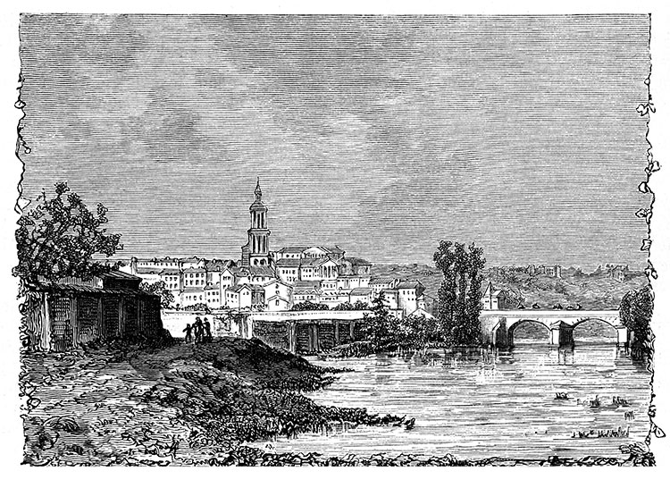 Périgueux et les bords de l'Isle vers 1870 - gravure reproduite et restaurée numériquement par © Norbert Pousseur