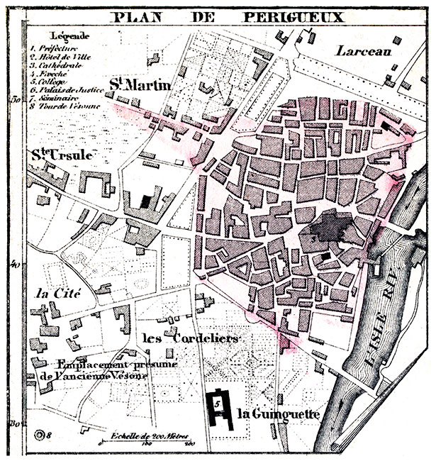 Plan de Périgueux au 19ème siècle - gravure reproduite et restaurée numériquement par © Norbert Pousseur