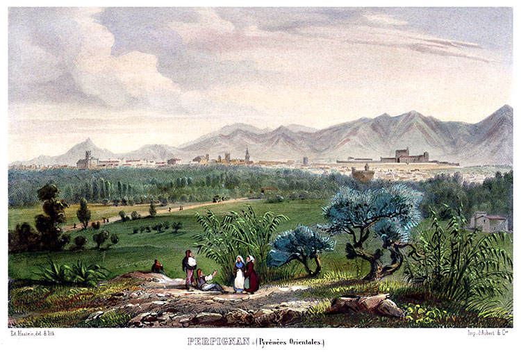 La plaine devant Perpignan vers 1850 - gravure reproduite et numérisée par la ©BNF puis retraillée numériquement par © Norbert Pousseur La plaine devant Perpignan vers 1850 - gravure reproduite et numérisée par la ©BNF puis retraillée numériquement par © Norbert Pousseur
