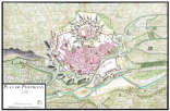 Zoom sur Le Plan de Perpignan en 1714 - gravure reproduite et numérisée par la ©BNF puis retraillée numériquement par © Norbert Pousseur