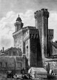 Zoom sur Le Castillet de Perpignan vers 1840 - gravure reproduite et restaurée numériquement par © Norbert Pousseur
