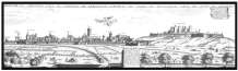 Zoom sur la Vue panoramique de Perpignan vers 1650- gravure reproduite et numérisée par la ©BNF puis retraillée numériquement par © Norbert Pousseur