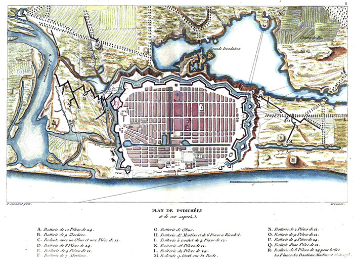 Plan de Pondichéry, en 1775 - retravaillé par © Norbert Pousseur