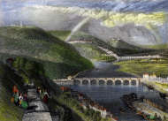 Zoom sur Le pont de St Cloud depuis Sèvres vers 1850 - gravure reproduite et restaurée numériquement par © Norbert Pousseur