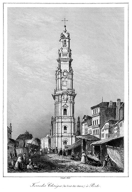 A Torre dos Sacerdotes no Porto, cerca de 1840 - reprodução da gravação e correcções digitais por © Norbert Pousseur