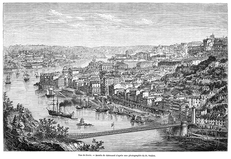 Porto por volta de 1860 -reprodução da gravura e correcções digitais por © Norbert Pousseur