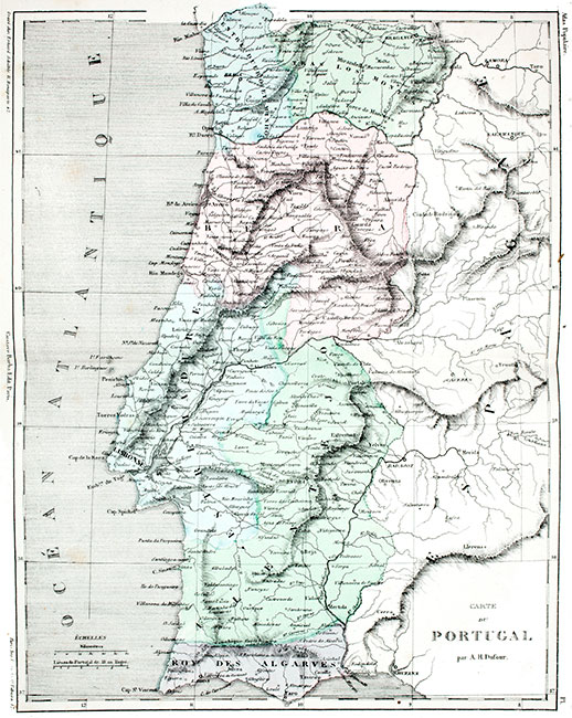 Carte du Portugal vers 1850 - reproduction © Norbert Pousseur