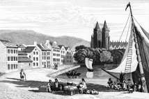 Zoom pour Les quais de Quimper vers 1830 - gravure reproduite et retouchée numériquement par © Norbert Pousseur