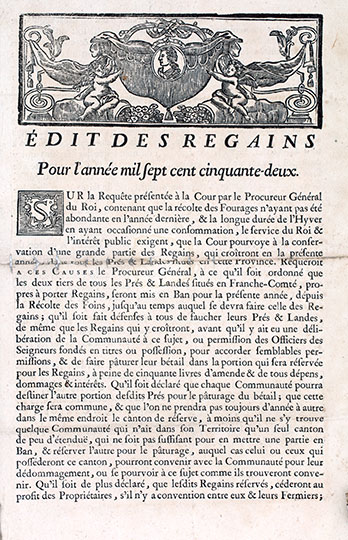 Edit des regains de la Grande Chambre du Parlement de Besançon, recto - manuscrit numérisé par © Norbert Pousseur