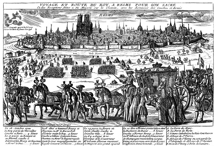 Voyage et route de Versailles à Reims pour le sacre de louis XI  - gravure conservée et numérisée par la © BNF,restaurée numériquement par © Norbert Pousseur