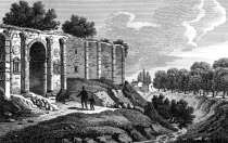 Zoom sur La porte de Mars de Reims et son Arc de triomphe, vers 1820,- gravure reproduite et restaurée numériquement par © Norbert Pousseur