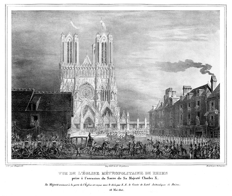 Charles X à la cathédrale de Reims en 1825 - gravure conservée et numérisée par la © BNF,restaurée numériquement par © Norbert Pousseur