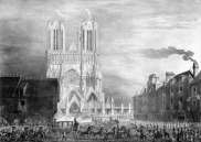 Zoom sur Charles X à la cathédrale de Reims en 1825 - gravure conservée et numérisée par la © BNF,restaurée numériquement par © Norbert Pousseur
