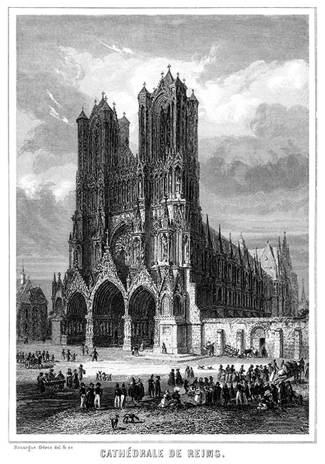 La cathédrale de Reims vers 1850 - gravure de Rouargue reproduite et restaurée numériquement par © Norbert Pousseur
