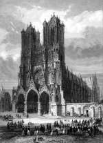 Zoom sur La cathédrale de Reims vers 1850 - gravure de Rouargue reproduite et restaurée numériquement par © Norbert Pousseur