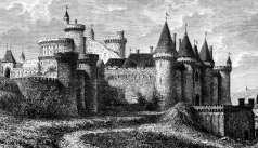 Zoom sur Le vieux château des archevêques de Reims, avant 1595 - gravure reproduite et restaurée numériquement par © Norbert Pousseur