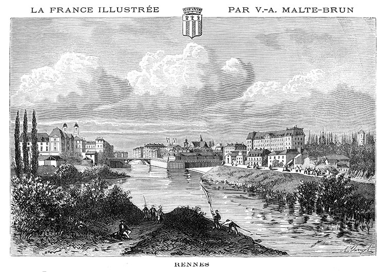 Châteauroux traversée par l'Indre, vers 1870 - gravure reproduite et restaurée numériquement par © Norbert Pousseur