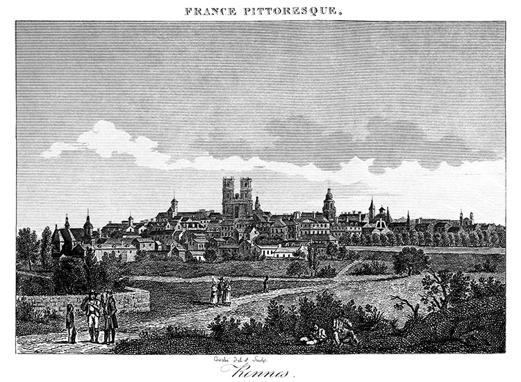 Vue générale de Rennes, vers 1830 - gravure reproduite et restaurée numériquement par © Norbert Pousseur