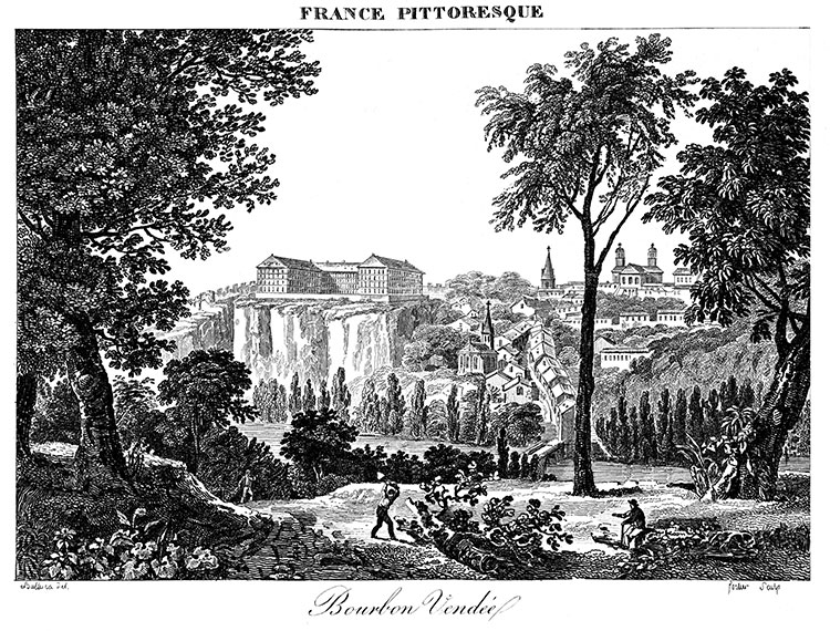 La Roche sur Yon vers 1830. - gravure reproduite et restaurée numériquement par © Norbert Pousseur
