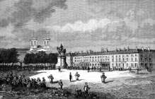 Zoom sur La place centrale de La Roche sur Yon vers 1875 - gravure reproduite et restaurée numériquement par © Norbert Pousseur
