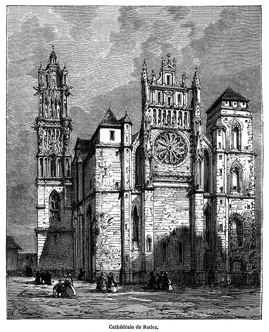 La cathédrale de Rodez vers 1875 - gravure reproduite et restaurée numériquement par © Norbert Pousseur