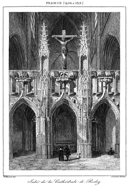 Jubé de la cathédrale de Rodez vers 1840 - gravure reproduite et restaurée numériquement par © Norbert Pousseur