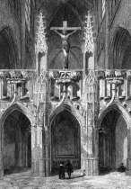 Zoom sur Jubé de la cathédrale de Rodez vers 1840 - gravure reproduite et restaurée numériquement par © Norbert Pousseur