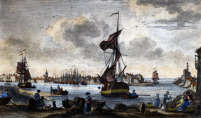 Zoom sur Le Port des Sables d'Olonne, vu de la Chaume, en 1776. - gravure reproduite et restaurée numériquement par © Norbert Pousseur