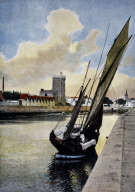 Zoom sur Les sables d'Olonne en 1900, et un barque de pêche  - photocolorisée reproduite et restaurée numériquement par © Norbert Pousseur