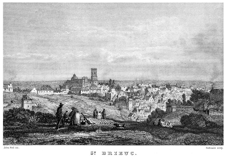 Vue générale de St Brieuc vers 1840 - gravure reproduite et restaurée numériquement par © Norbert Pousseur