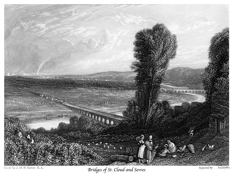 Les ponts de St Cloud et de Sèvres, vers 1850 - gravure reproduite et restaurée numériquement par © Norbert Pousseur