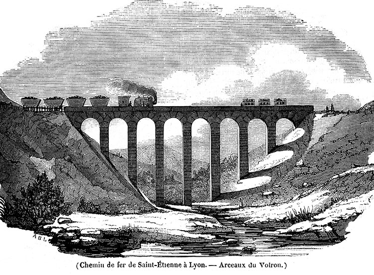 Train de charbon de Saint-Etiernne - gravure reproduite et restaurée numériquement par © Norbert Pousseur