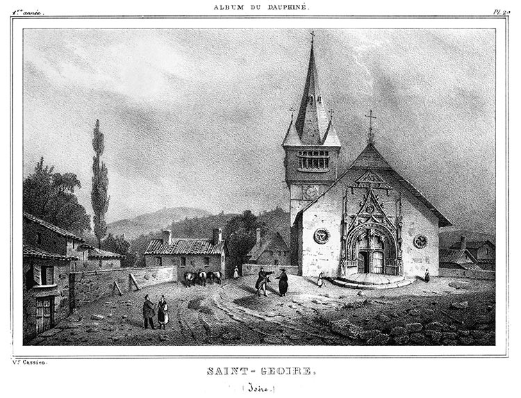 Saint Geoire dans l'Isère vers 1830 - gravure de Victor Cassien, reproduite et restaurée numériquement par © Norbert Pousseur