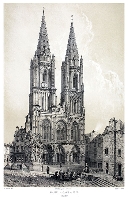 La cathédrale de St Lô vers 1850 - gravure reproduite et restaurée numériquement par © Norbert Pousseur La cathédrale de St Lô vers 1850 - gravure reproduite et restaurée numériquement par © Norbert Pousseur