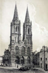 Zoom sur La cathédrale de St Lô vers 1850 - gravure reproduite et restaurée numériquement par © Norbert Pousseur