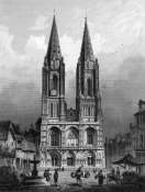 Zoom sur La cathédrale de Saint-Lô vers 1860, gravure de L Robock - gravure reproduite et restaurée numériquement par © Norbert Pousseur