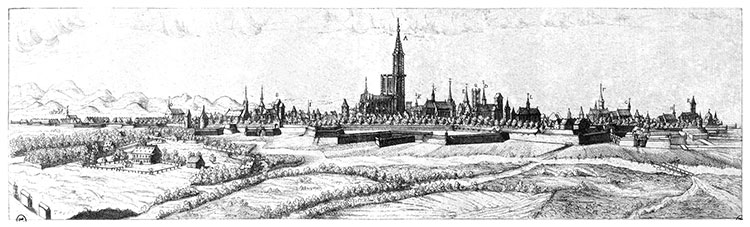 Strasbourg vers 1700 - gravure reproduite par la BNF puis traitée numériquement par © Norbert Pousseur