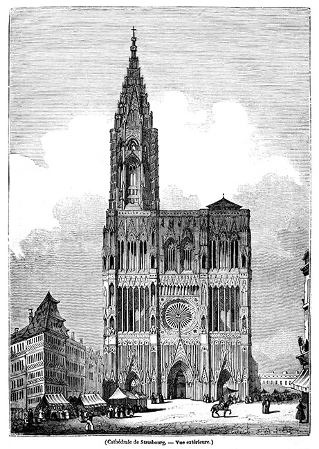 La cathédrale de Strasbourg vers 1830 - gravure reproduite puis restaurée numériquement par © Norbert Pousseur