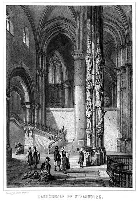 Intérieur de la cathédrale de Strasbourg vers 1850 - gravure reproduite puis restaurée numériquement par © Norbert Pousseur