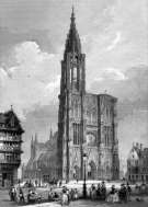 Pour zoom, La cathédrale de Strasbourg vers 1840 - gravure reproduite puis restaurée numériquement par © Norbert Pousseur