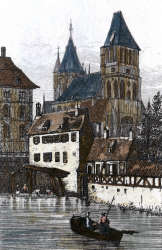 Pour zoom,Strasbourg  en 1830 - gravure reproduite puis restaurée numériquement par © Norbert Pousseur