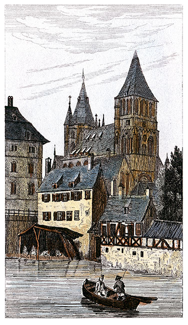 Autre version de l'église St Thomas de Strasbourg  en 1830 - gravure reproduite puis restaurée numériquement par © Norbert Pousseur