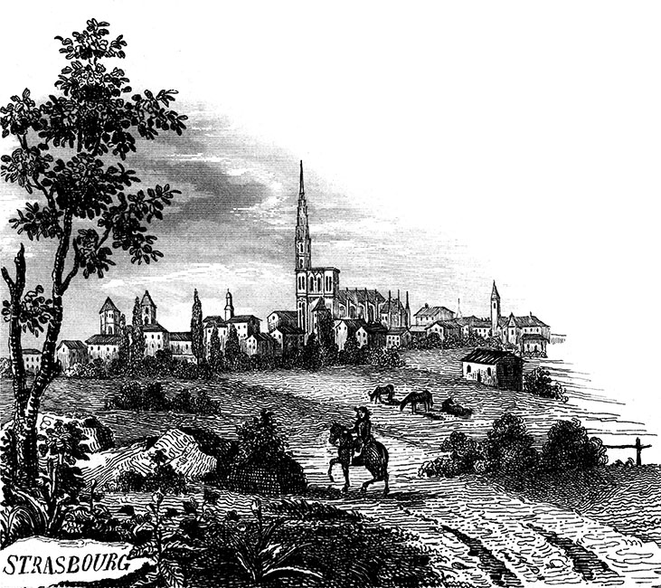 Gravure de la ville de Strasbourg, en 1883 - gravure reproduite et restaurée numériquement par © Norbert Pousseur